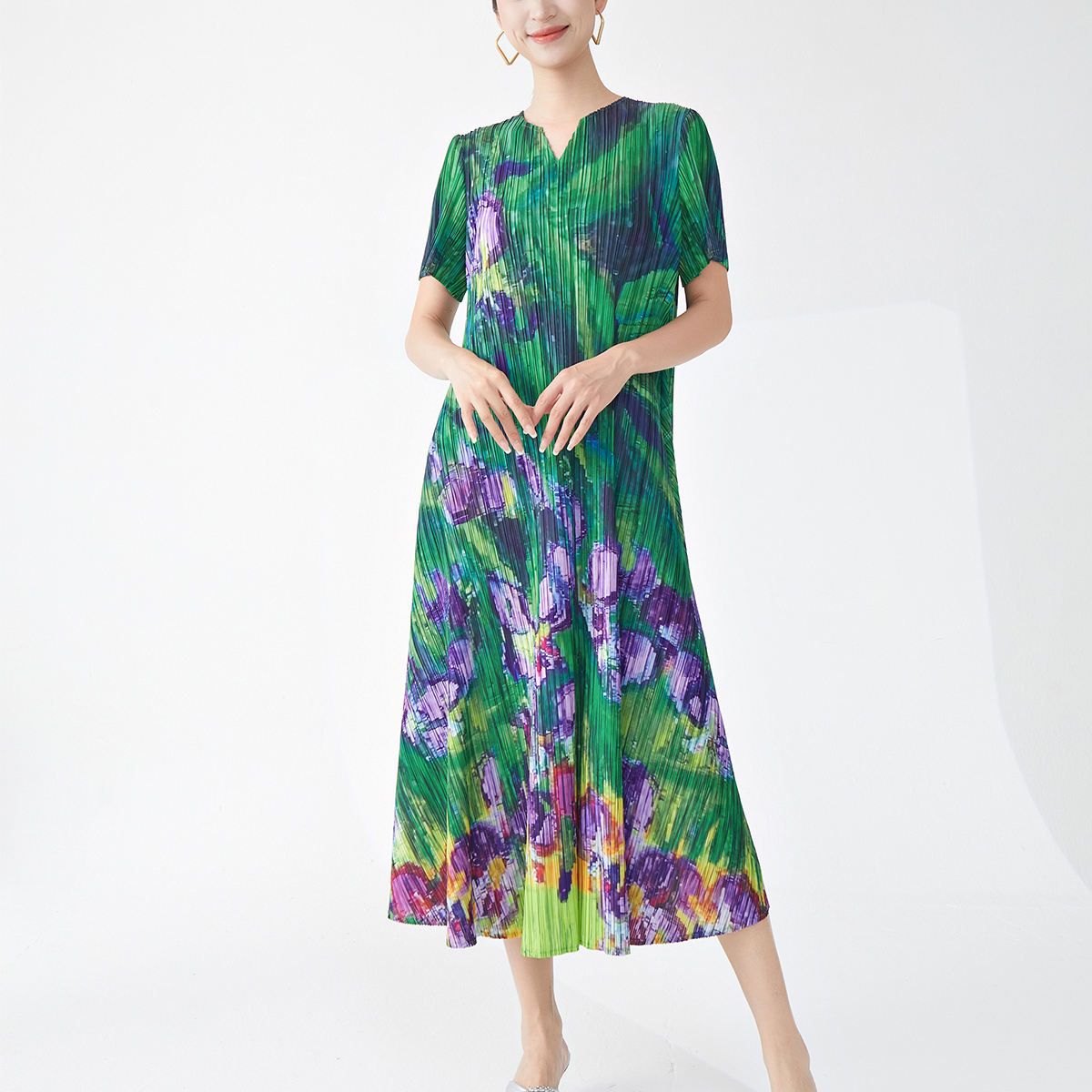 Wholesale Women's Casual Dress 2025 Latest Design Miyake Dress Polyester Fabric Printing Dress