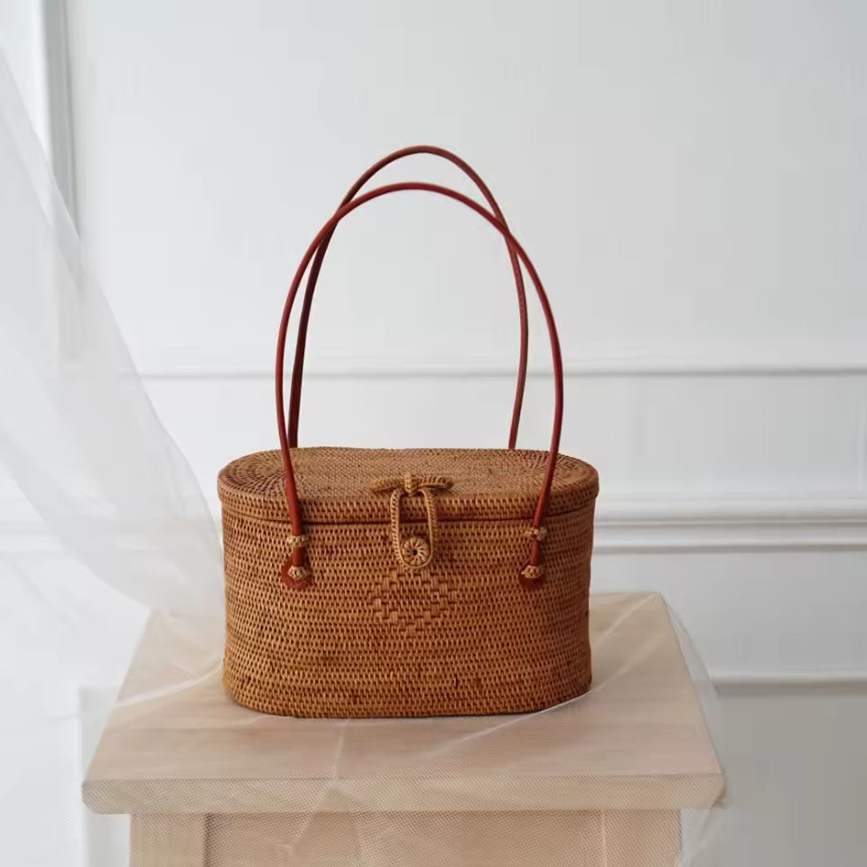 Bulk Supply Customize Eco Friendly Rattan Bag Handmade Woven Tote For Everyday Use Beach And Travel Vietnam Manufacturer