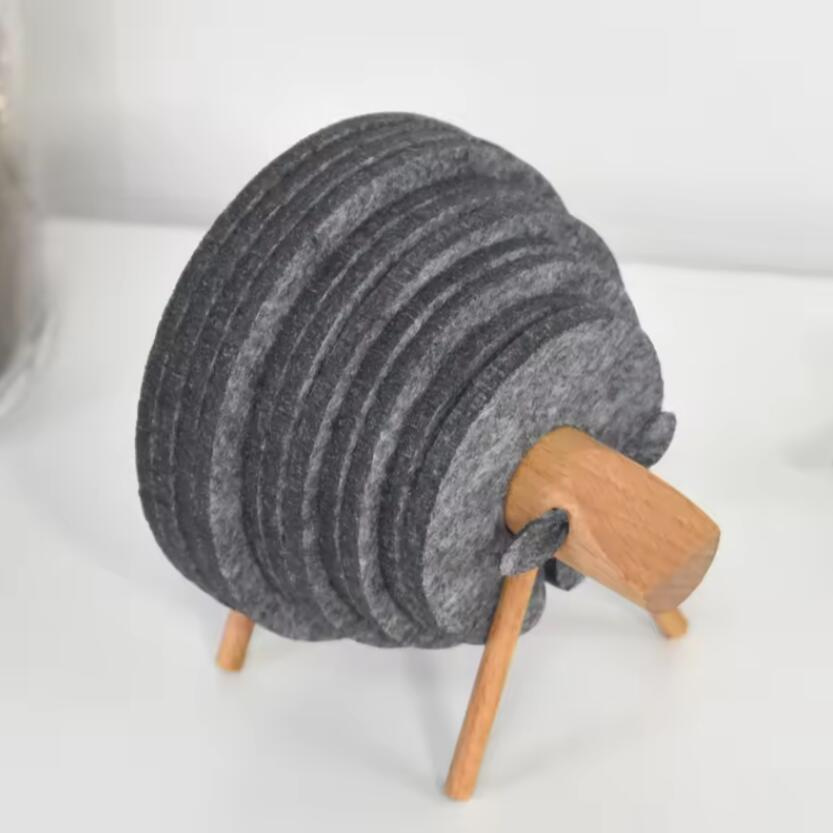 Round Felt Drink Coasters with Holder Felt Coaster Set Felt Glass Pad Cup Mat