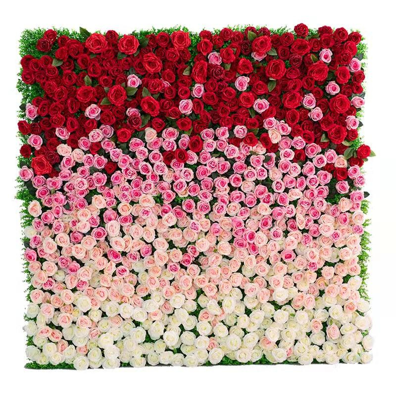 Wholesale DIY Wedding Decoration Silk Artificial Ceiling Mats Flower Pink Rose 3D Luxury Flores Decorative Flower Wall Panel