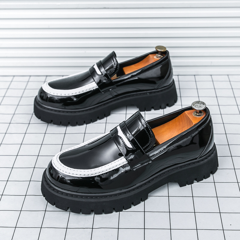 Men's Comfortable Black Patent Loafers Designer Casual Shoes Thick Sole Non-Slip Durable Dress Walking Style Slip-on