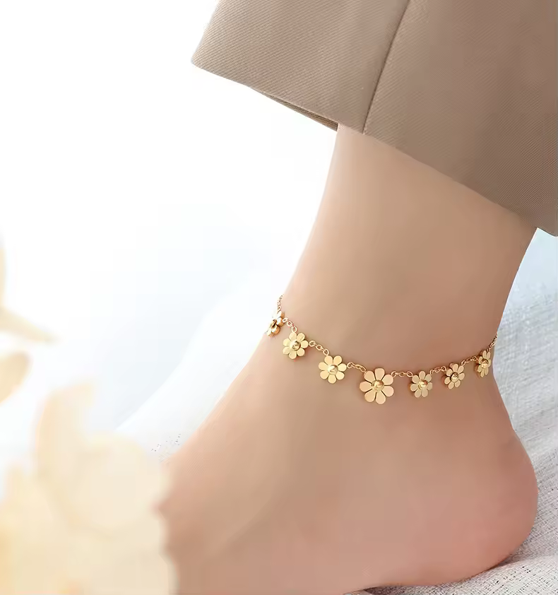 Fashion Daisy Petal Anklet Stainless Steel Plated 18k Gold Non Fading Anklet In Stock Wholesale