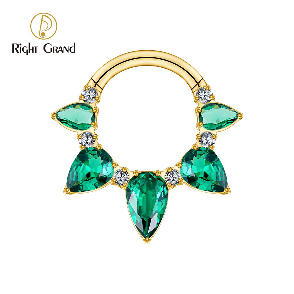 Titanium 16g Pear CZ Hinged Clicker Segment Hoop Ring Hinged Daith Clicker Septum Nose Piercing Jewelry