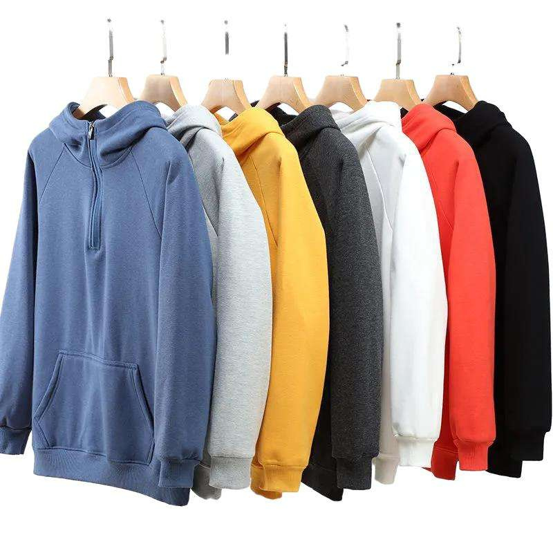 100% Cotton 350GSM 1/4 Zipper Collar Neck Unisex Pullover Blank Men Hoodies