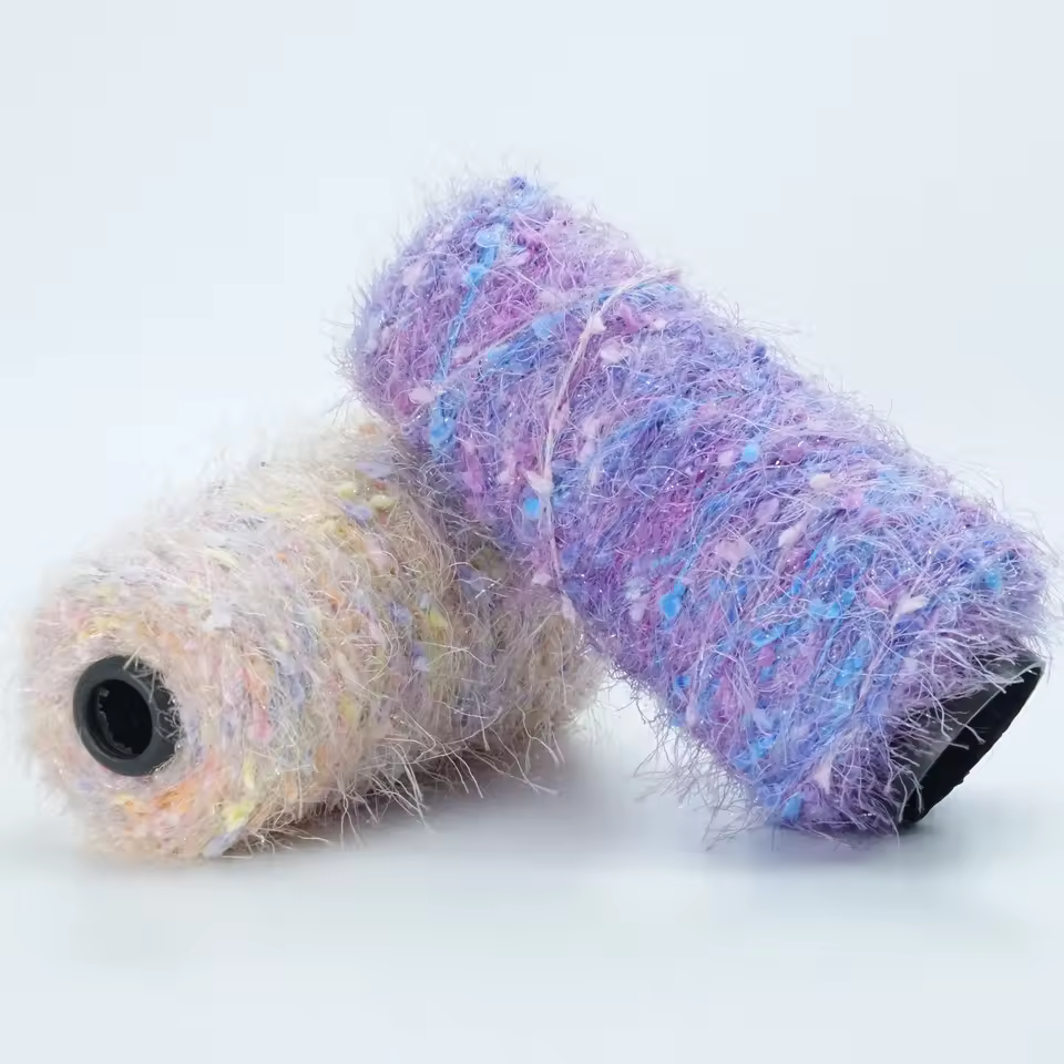 Special Feather Pompom Yarn 100%nylon Section Dyeing Glitter Yarn For Knitting Silk Rainbow Ping-pong Yarn