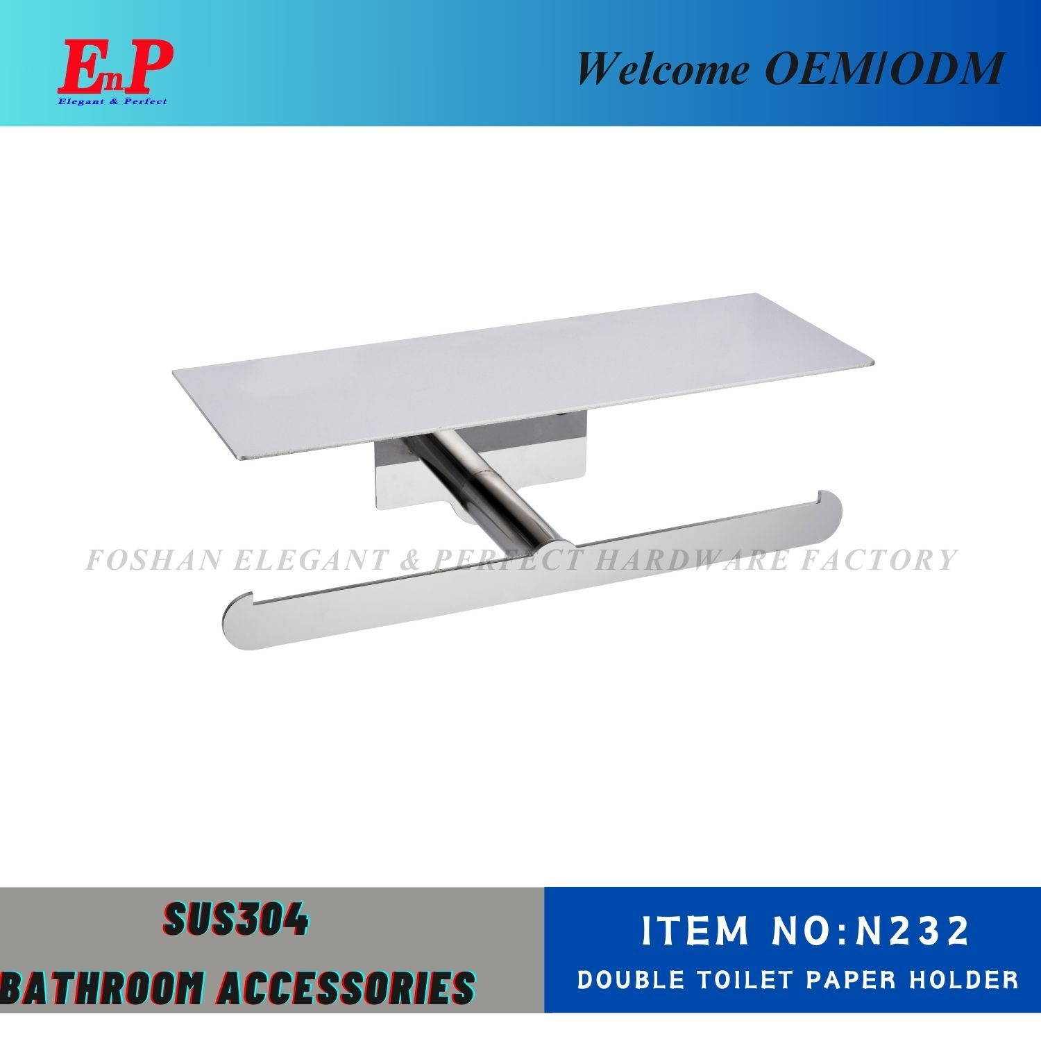 Enp Promotion Price Stainless Steel Double Toilet Paper Holder with Phone Holder