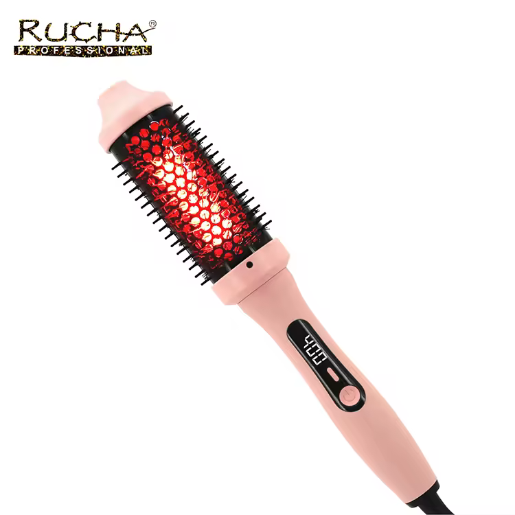 Hot Comb Professional Fast Heating Dual Ptc Hair Curler Brush 400f Infrared Thermal Round Brush