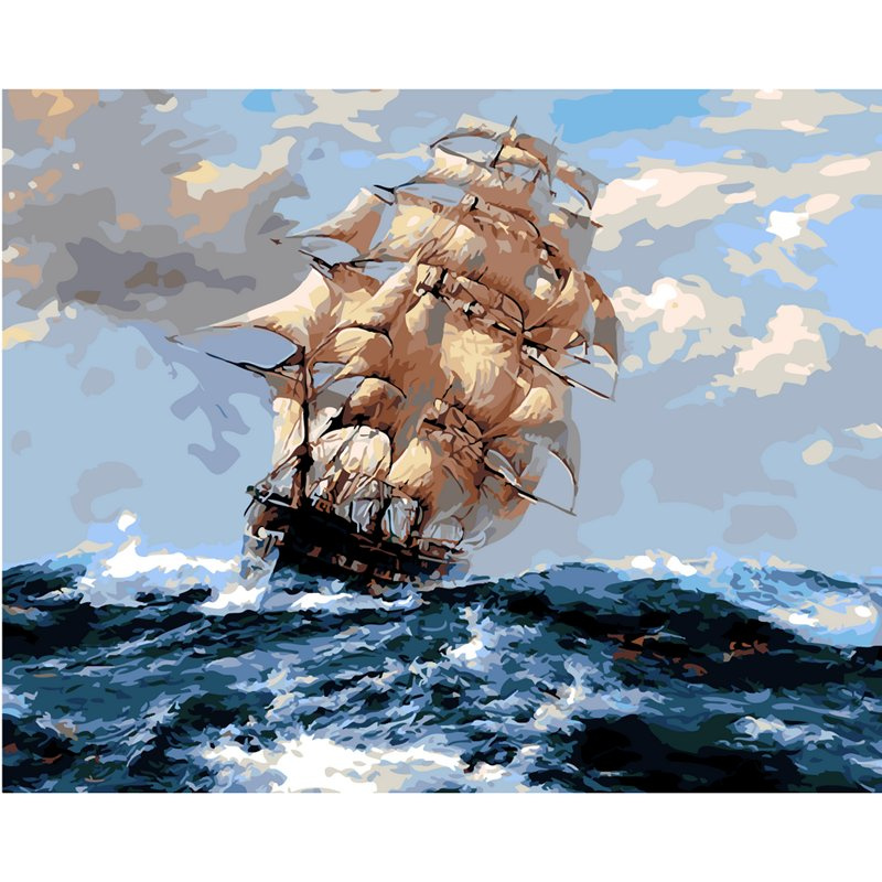 Wholesale DIY Canvas Painting Oil Sailboat Sailing on The Sea Oil Painting Brushes on Canvas Art Wall Picture