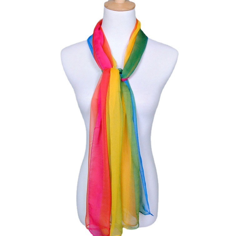 New Fashion Popular Bright Gradient Solid Color Yarn Dyed Women Scarf Soft Chiffon Silk Lay Hijab