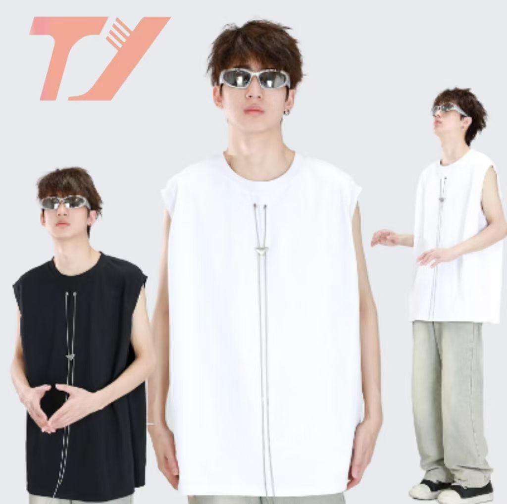 Men's Tank Top 100% Cotton Heavyweight Knitted Broad Shoulder Vest Sports Sleeveless Waistcoat T-Shirt for Men