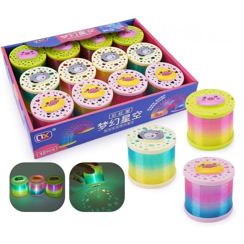 Slink Magic Neon Plastic Spring Toys Light Up Plastic Rainbow Circle Spring Coil Projection Toy