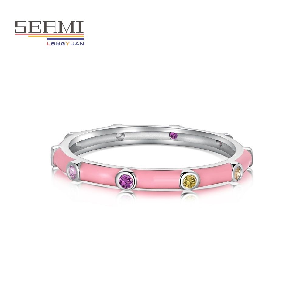 S925 Sterling Silver Women's Ring Pink Color Zirconium Jewelry
