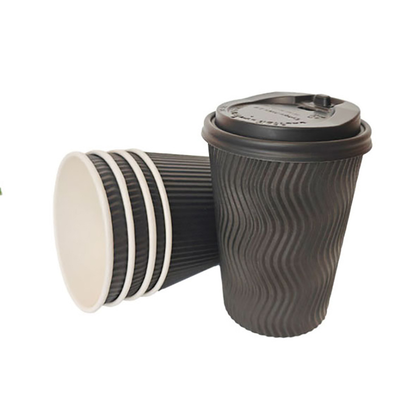 Global Best-Seller Hot Sell Disposable Coffee Ripple Paper Cups with Lids