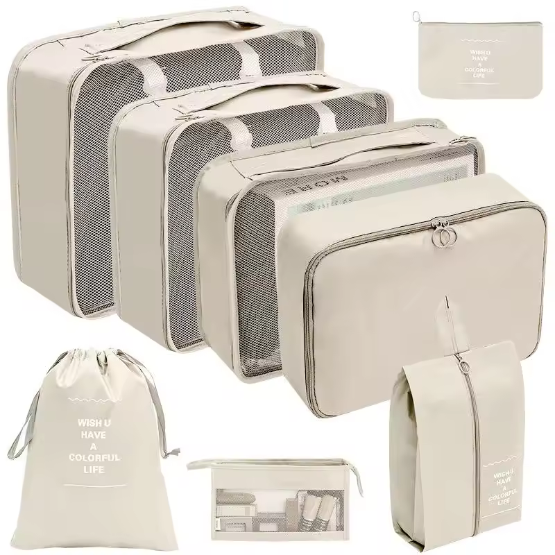 8 Set Fashionable Compressible Zipper Closure Packing Cubes Travel Bag Organizers For Carry Luggage Suitcase Storage-for Trips