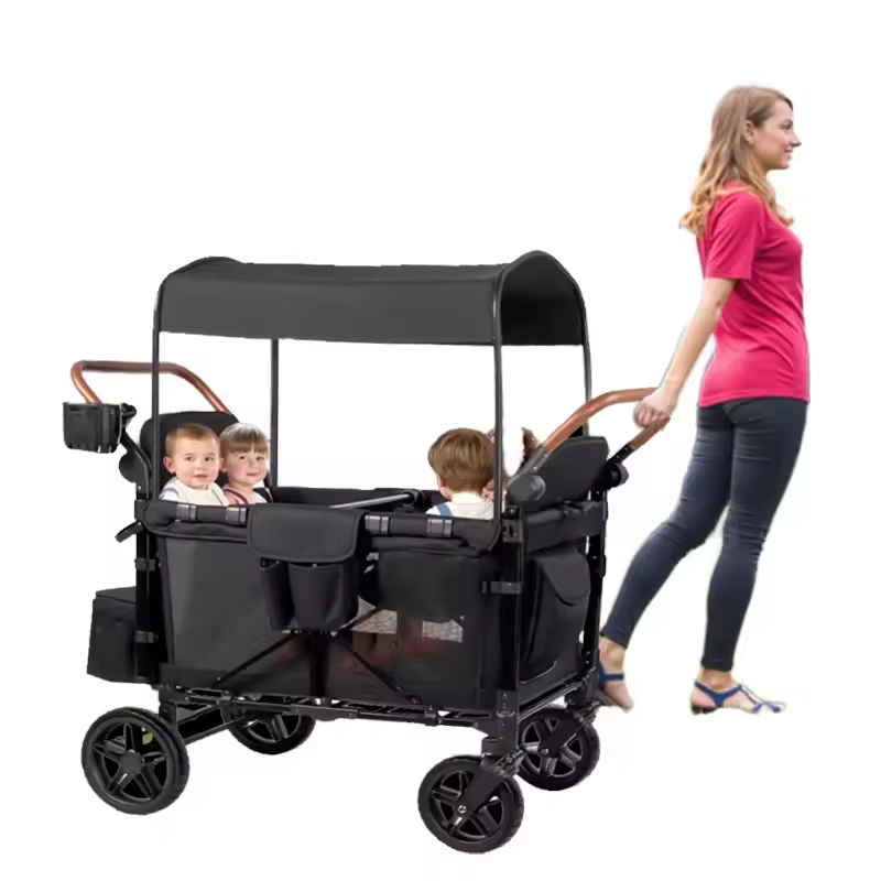 Wholesale Folding Heavy-duty 4-seat Beach Wagon Stroller 600d Oxford Fabric All-terrain 4-child Camping Stroller