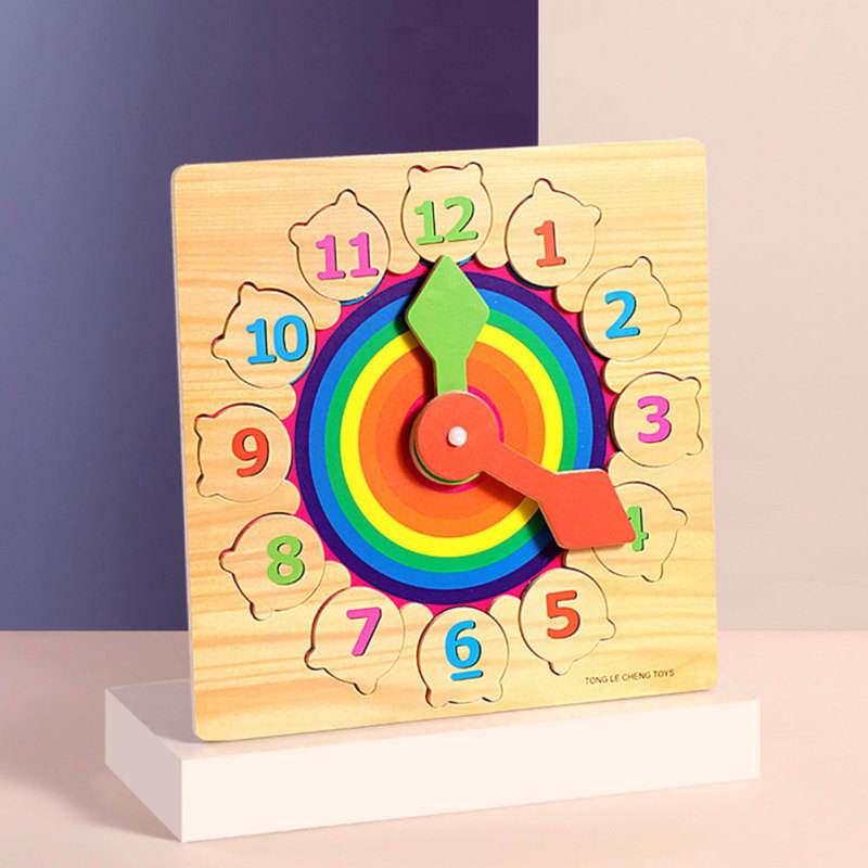 High Quality Wholesale Cheap Wooden Puzzle Jigsaw Clock Educational DIY Toy for 2 to 4 Years Old