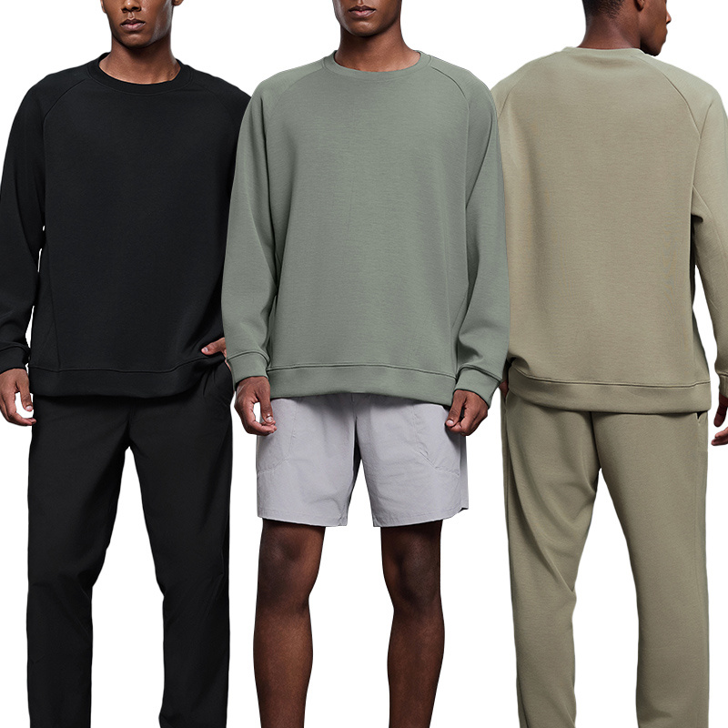 Men's Edge Wrapped Round-Neck Hoodie Tighten Cuffs Loose Top Fitness Running