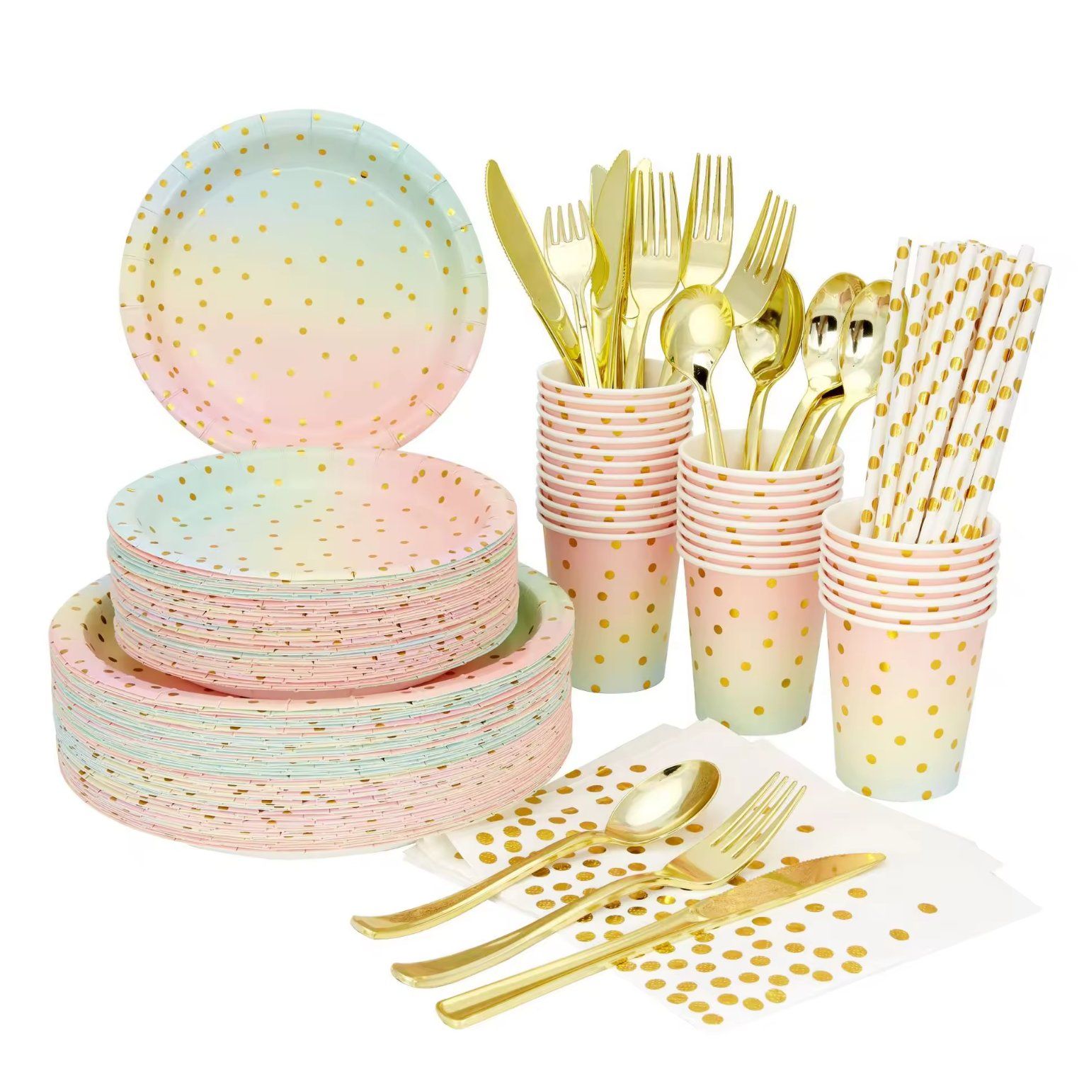 Party Set Birthday Party Picnic Cutlery Paper Cup Plate Straw Cake Tray