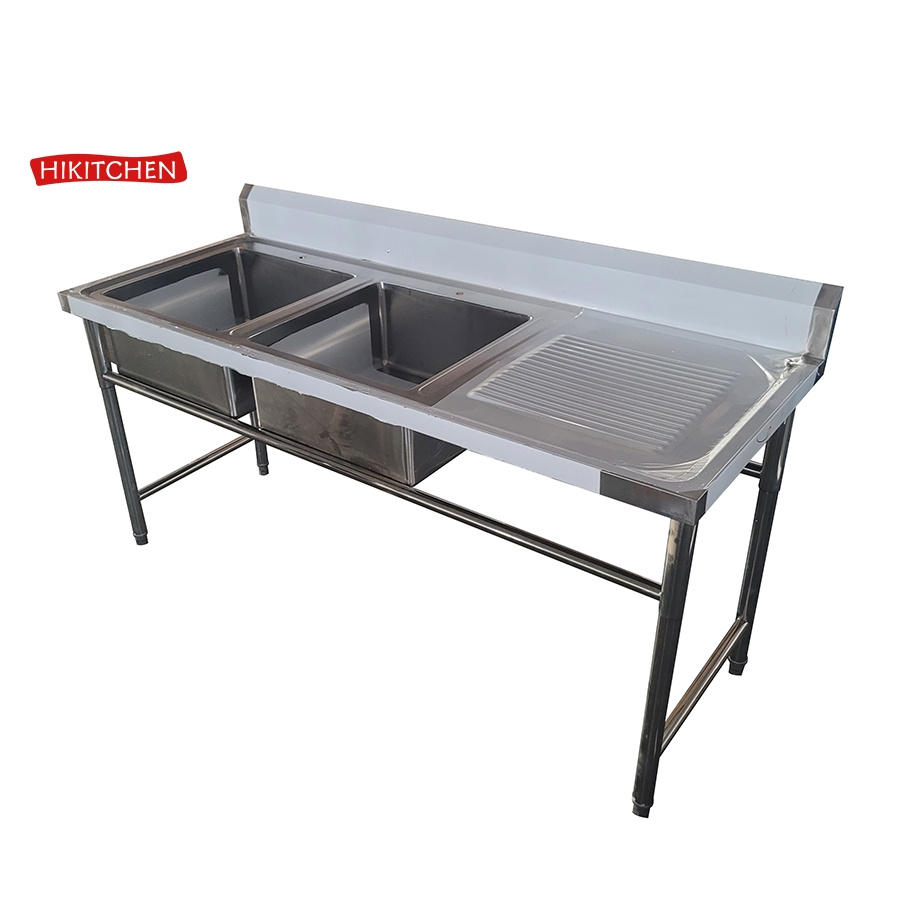 Outdoor Kitchen Use Commercial Double Bowl 2 Compartment Sink Stainless Steel