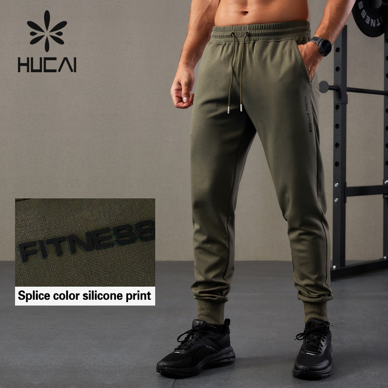 Hucai OEM 3D Logo Heat Transfer Mens Sports Joggers