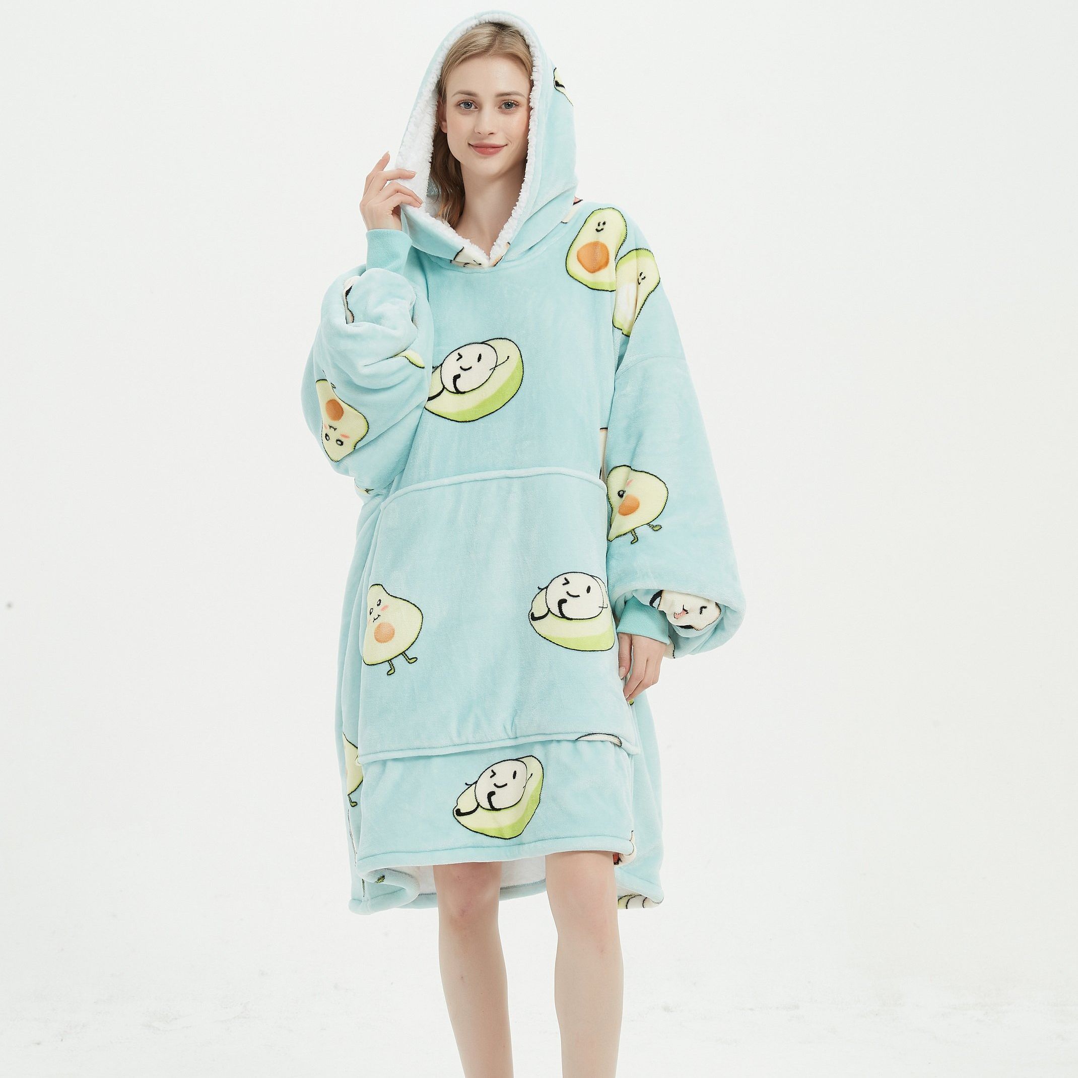 Blanket Hoodie Warm Wearable Blanket Soft Velour Blanket Sweatshirt Oversized Fits All for Teenager Adult