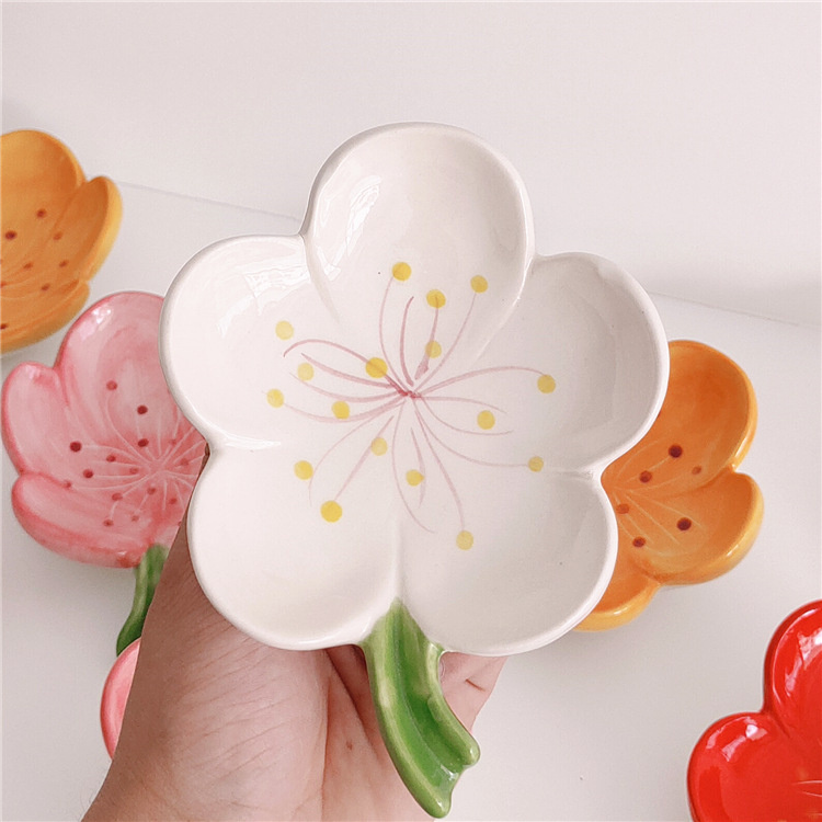 Flower Ceramic Soap Box Creative Hotel Bathroom High-Grade Drain Soap Dish Household Peach Blossom Fertilizer Soap Dish Tray