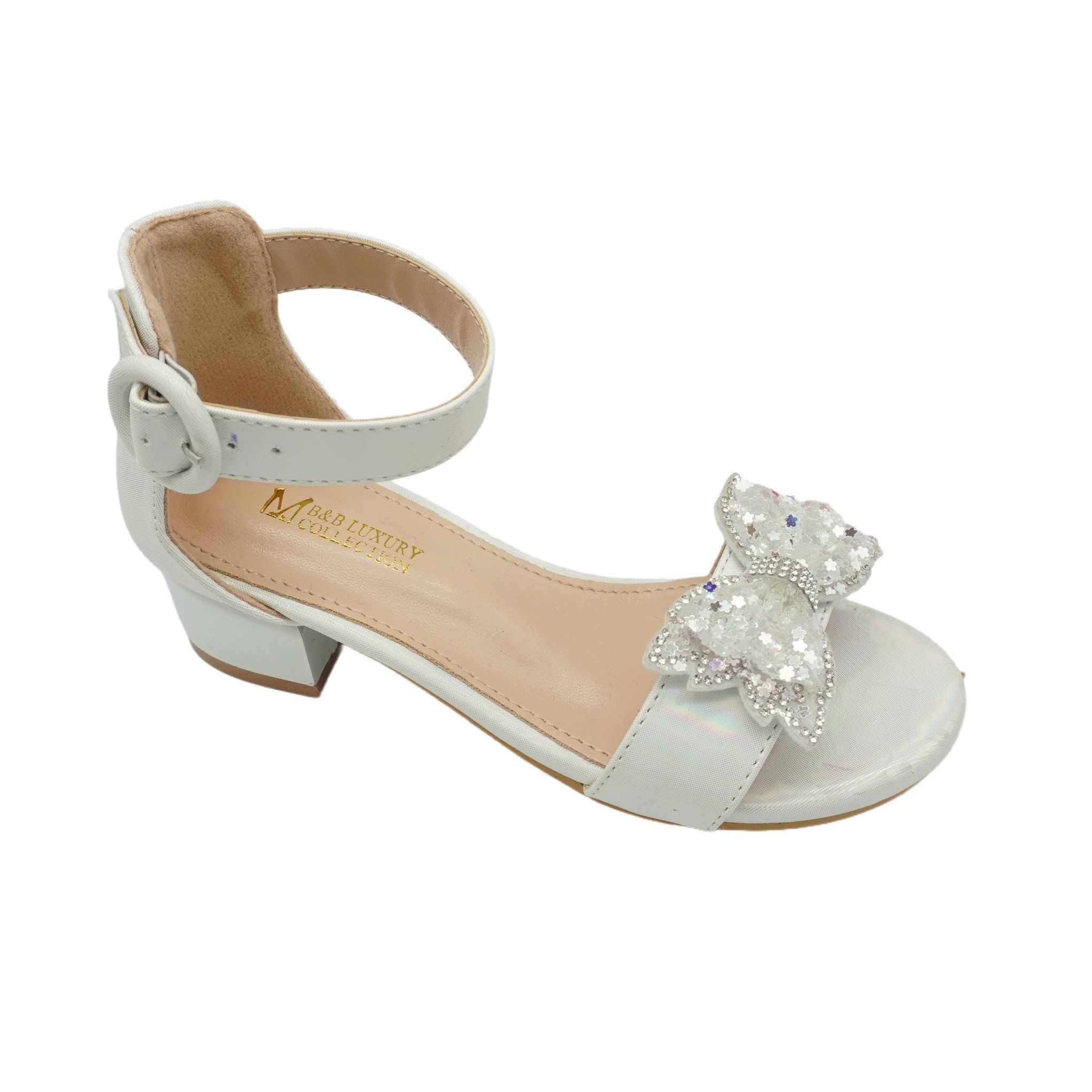 2024 New White PU Sandals Sequined Bow High Quality Wholesales Kids Shoes