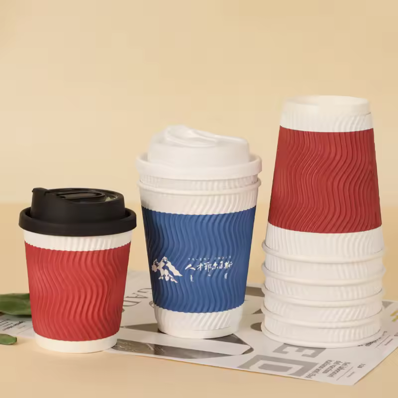 Disposable Corrugated Paper Cup Double Thick Paper Coffee Cup With Lid Can Custom Logo Hot Drink Cup
