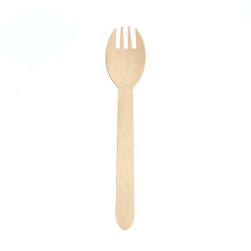 Disposable Wooden Cutlery Set 3 in 1 Wooden Spork 160mm Manufacturer 100% Natural 6.3 Inch Factory Directly Supply Low MOQ