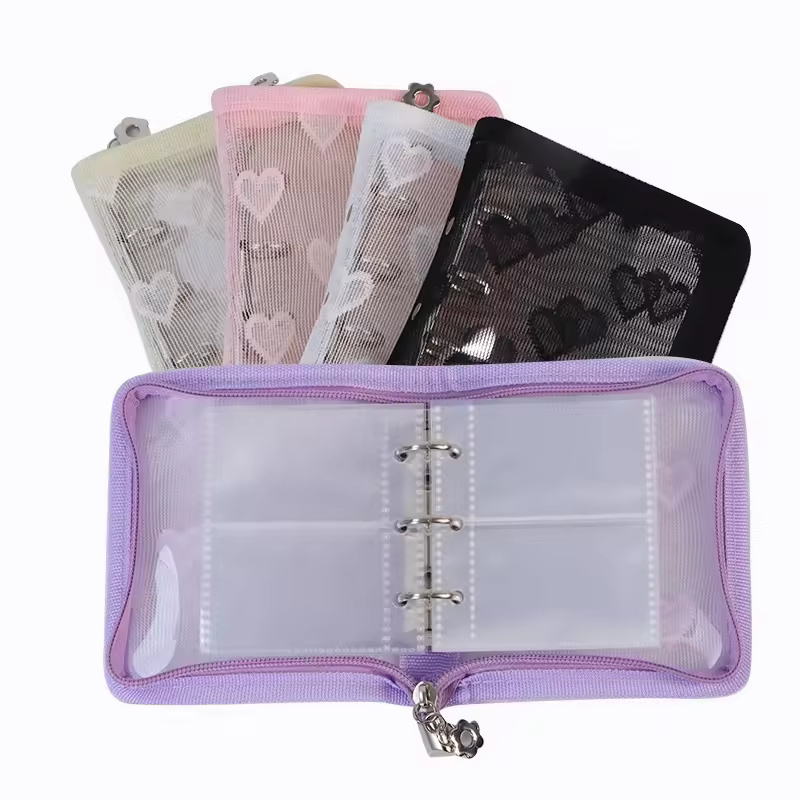 New Style Multicolor Lace Mini Binder Photos Card Holder A8 Size Transparent Pvc Mini 3 Ring Binder For Photo Album