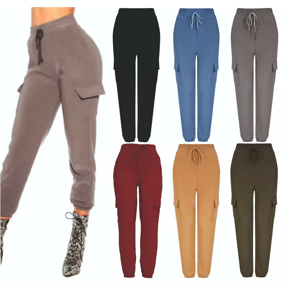 Adjustable Waist Women Casual Trousers Pants Slim Fit Bottom With Pockets Fashionable New Style Women's Pants And Trousers