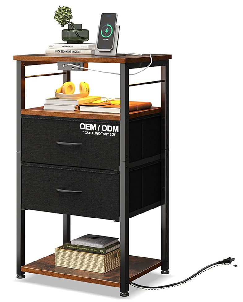 Tall Nightstand with Charging Station and Drawers for Bedroom Storage