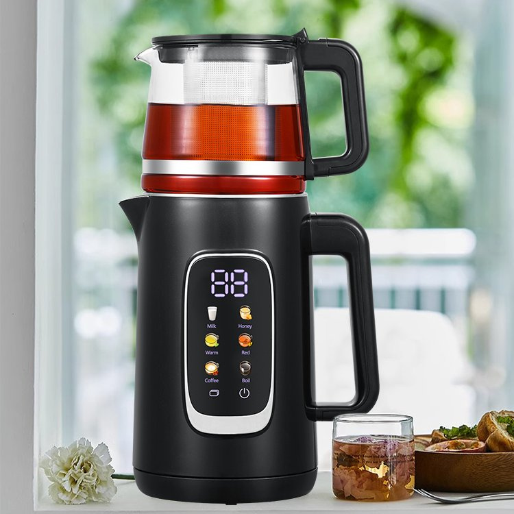 Home Appliance Digital Glass Double Tea Kettle Set Stainless Steel Electric Turkish Tea Kettle for Tea and Coffee