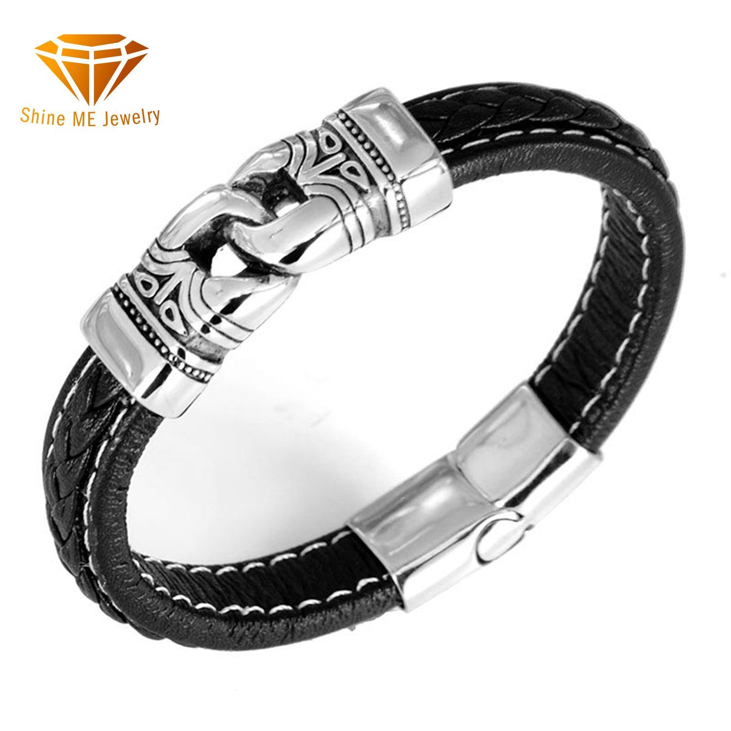 Manufacturer's Direct Wholesale of Popular Men's Titanium Steel Bracelets, Black Woven Leather Rope Bracelets Blfp010s