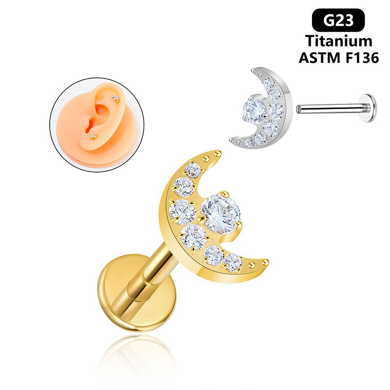 Titanium Moon Design Ear Nose Tongue Piercing Jewelry with 5A CZ Stones