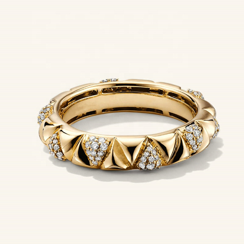 Latest Design 14K Gold Pray Pave Diamond Zircon Geometric Triangle Ring