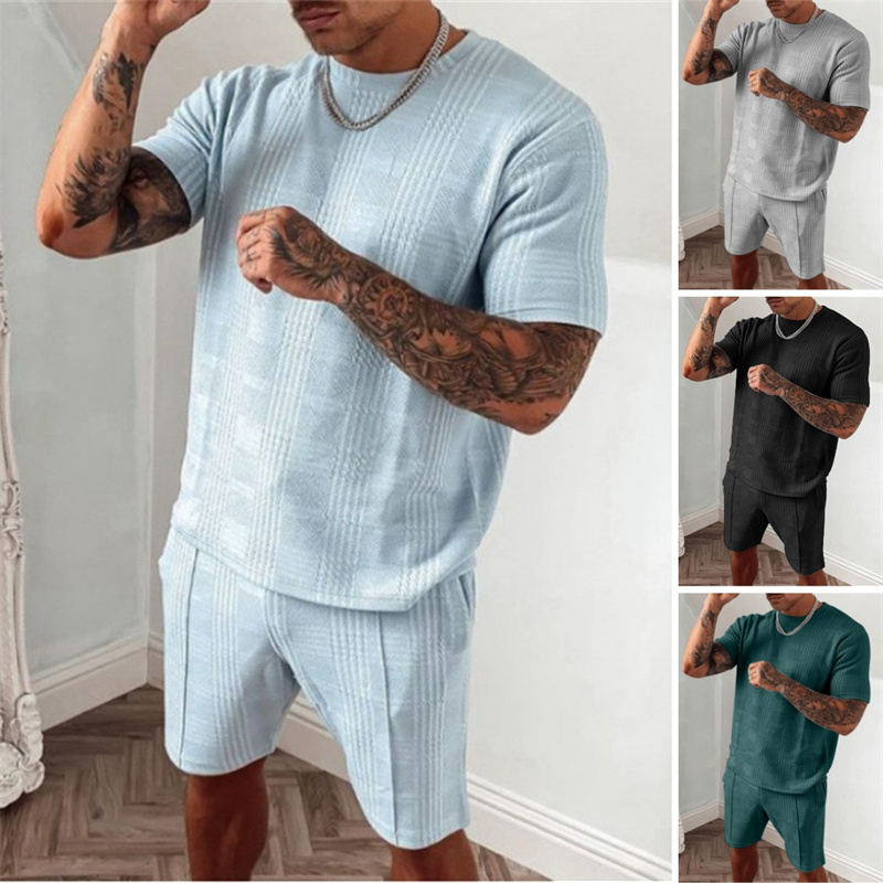 New Sports Casual Men Clothing Summer Cotton Tracksuits 2PCS Set T Shirts and Shorts Wholesale T Shirts Short Set Sweat 2 Piece