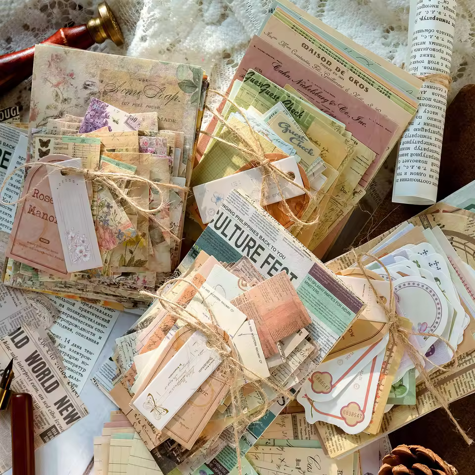 Hot 100pcs/pack Decor Scrapbook Vintage Materials Paper Combo Kit Diy Junk Journal Collage Photo Album Retro Background Paper