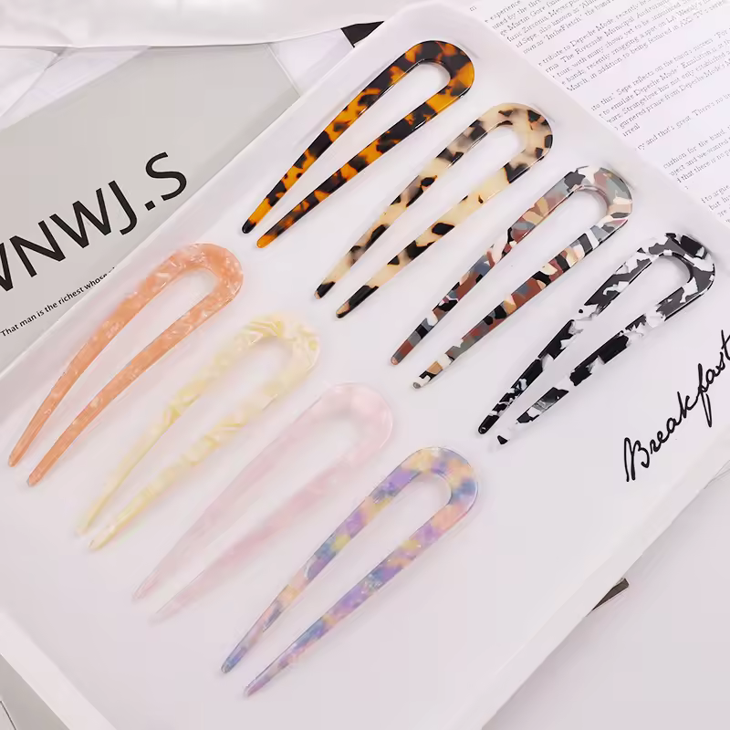 New Fashion Luxury Simple Temperament Head Back U Shape Hair Accessories Hair Stick Elegant Acetate Hairpin For Thick Long Hair