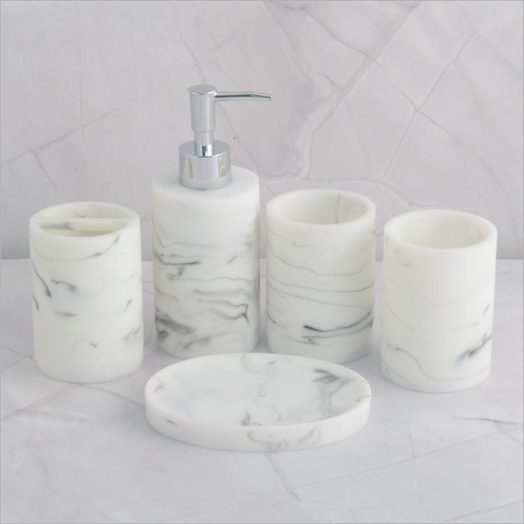 Home Accessory 5-Piece Marble Decal Resin Bathroom Set for Hotels