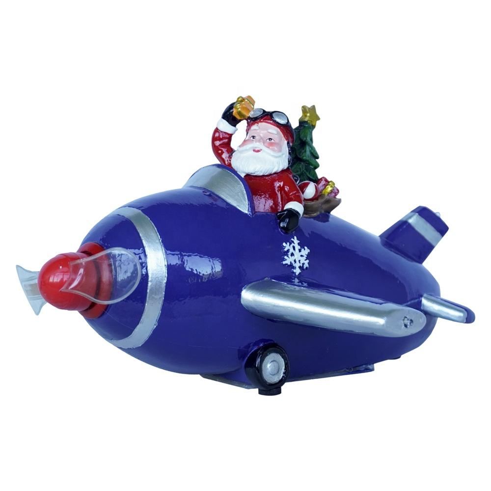 Resin Airplane Santa Christmas Ornament with Rotating LED Xmas Scene