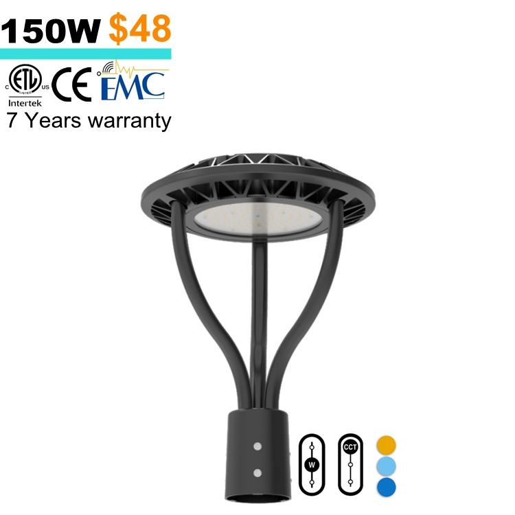 100-277V/347V 480V ETL CE RoHS 7 Years Warranty 3power 3CCT Selectable Switchable Garden Lighting LED Post Top Light with Motion Sensor 60W 80W 100W 120W 150W