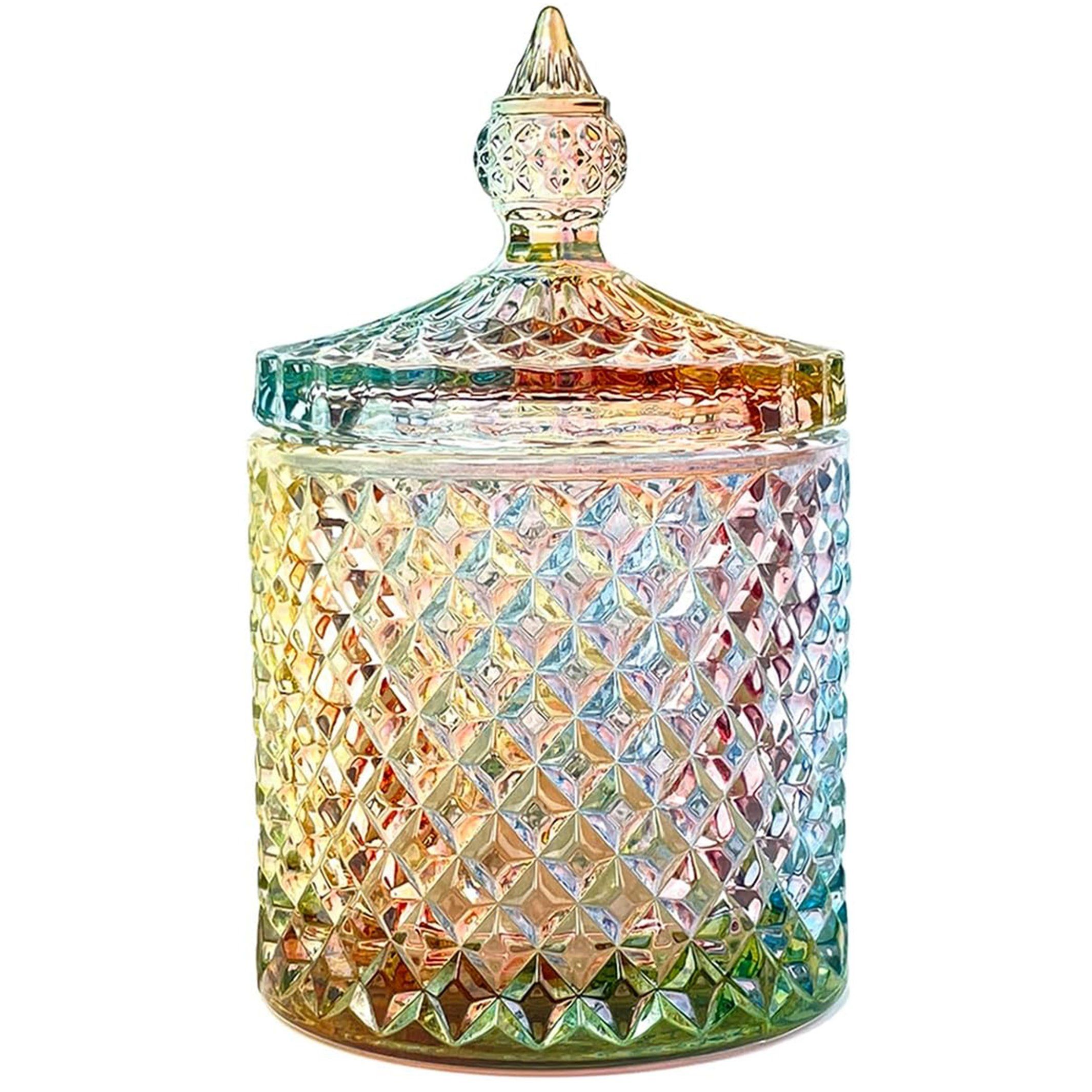 Colorful Crystal Glass Candy Snack Barrel Storage Jar Embossed Luxury Cookie Buffet Canister with Lids Jewelry Box Jar Biscuit Containers