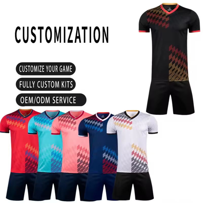 Factory Price 100% Polyester Quick Dry Soccer Shirts Retro Training Soccer Sets With Custom Sublimation Kit Name Printing Stock