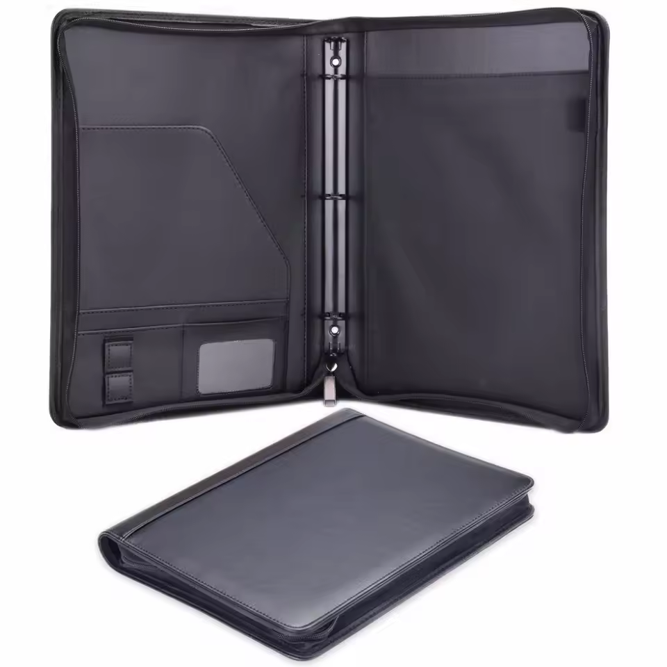 New Style Leather Spiral Ring Binder A4 File Folder Travel Organizer Portfolio With Zipper