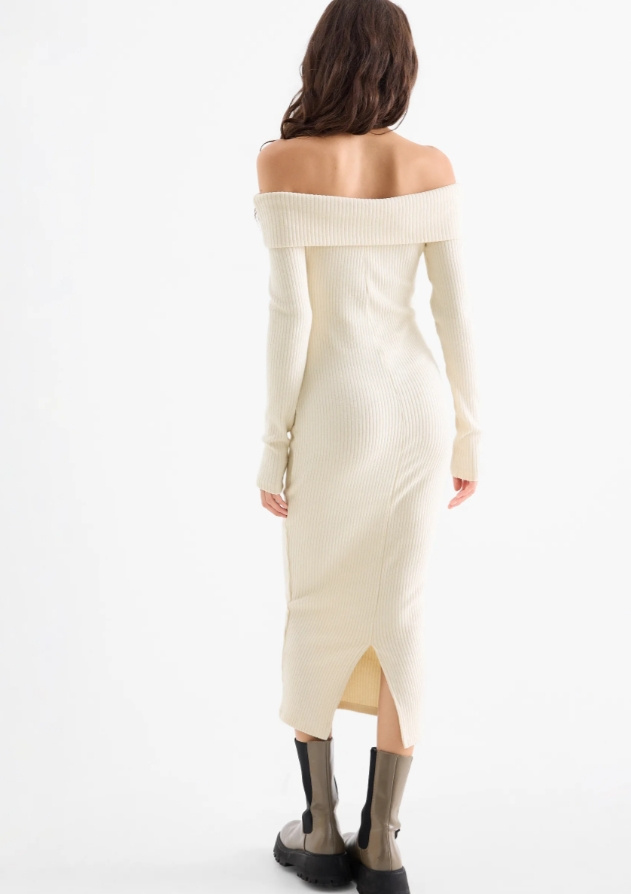 Premium Pure Cashmere Women's Fashionable Stretchy Rib Knit Bodycon Dress. Stylish and Trendy