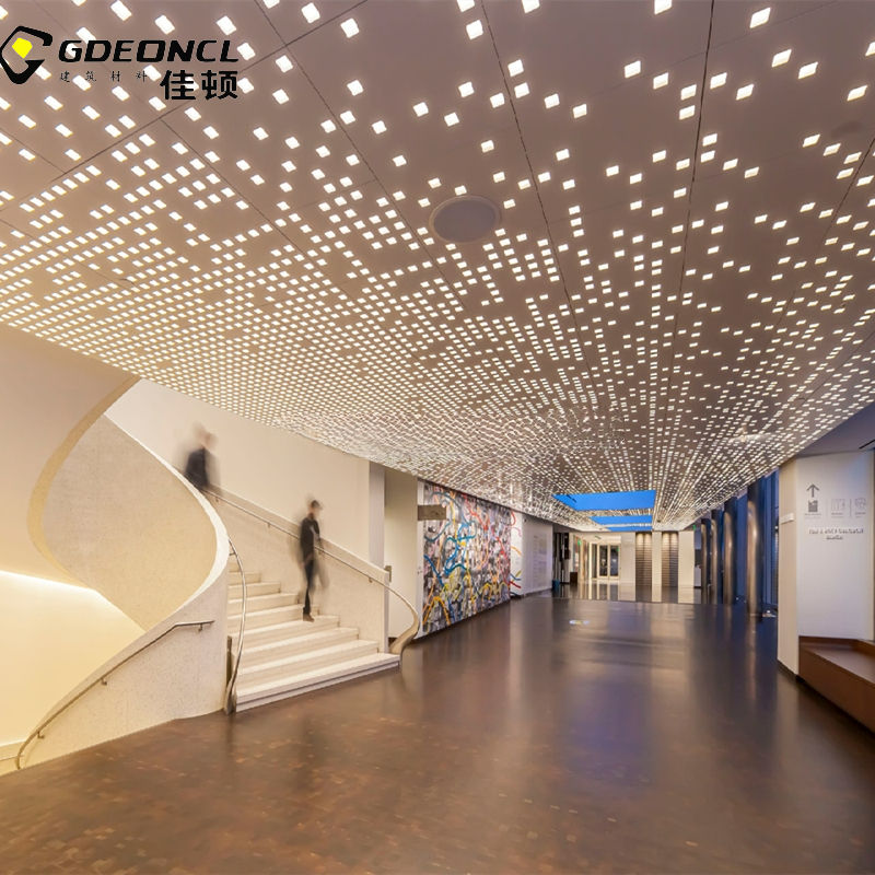 Custom Perforated Aluminum Pop Ceiling With LED Lighting Fancy Design For Hotel Lobby Easy Installation On Ceiling Grid