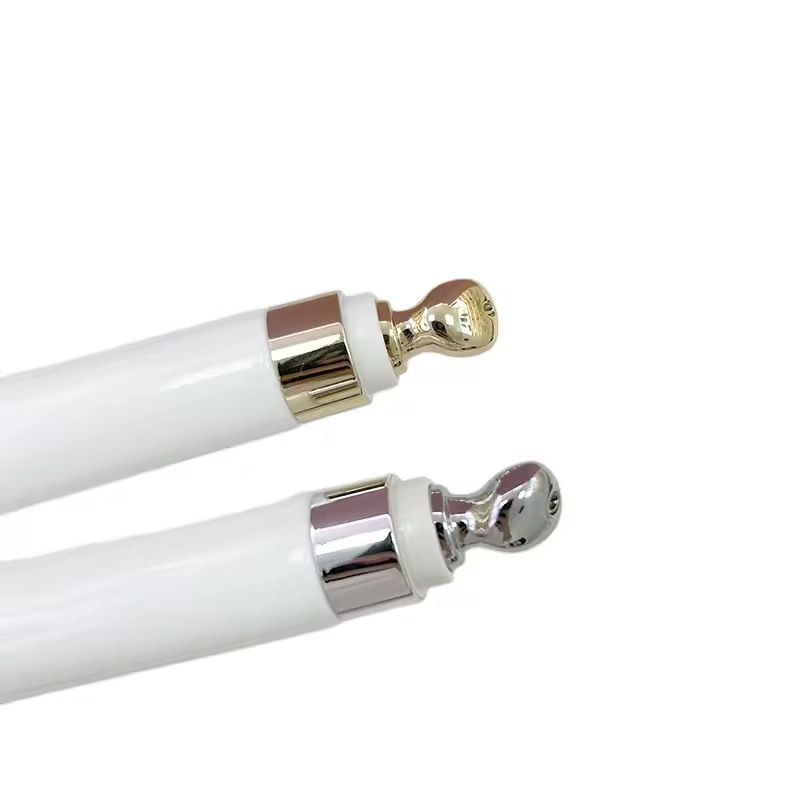 Low Moq Luxury 10g 15g 20g White Blank Tube Eye Cream Massage Squeeze Tube With Gold Silver Zinc Alloy Applicator Top