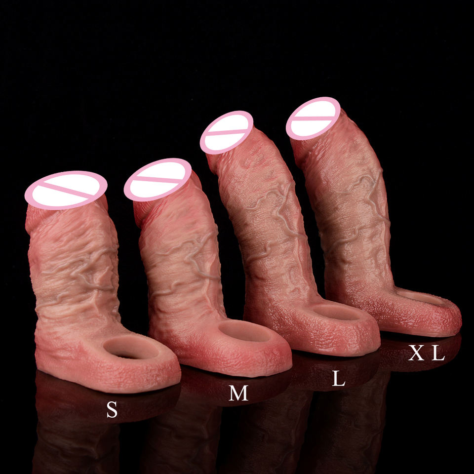 Dropshipping Skin Feeling Realistic Dildo Reusable Condom Realistic Dildo Penis Sleeve Silicone Cock Sleeve Extension Condom