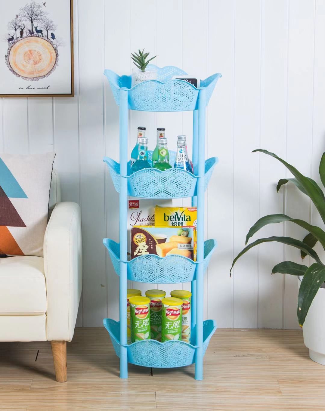 Durable 4-Tier Plastic Freestanding Shelving Unit Storage Shelf Shelves Rack